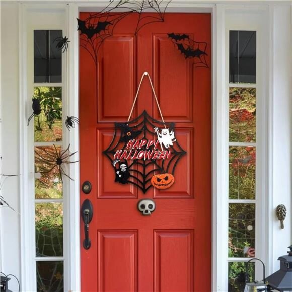 Halloween Party decorations - Welcome Sign for Front Door, Rustic Round Wood - Picture 6 of 7